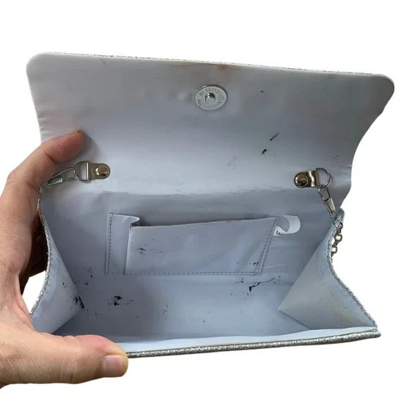 LovyoCoCo Womens Silver Evening Bag Clutch Purses Sparkling Party Handbag - Picture 6 of 6